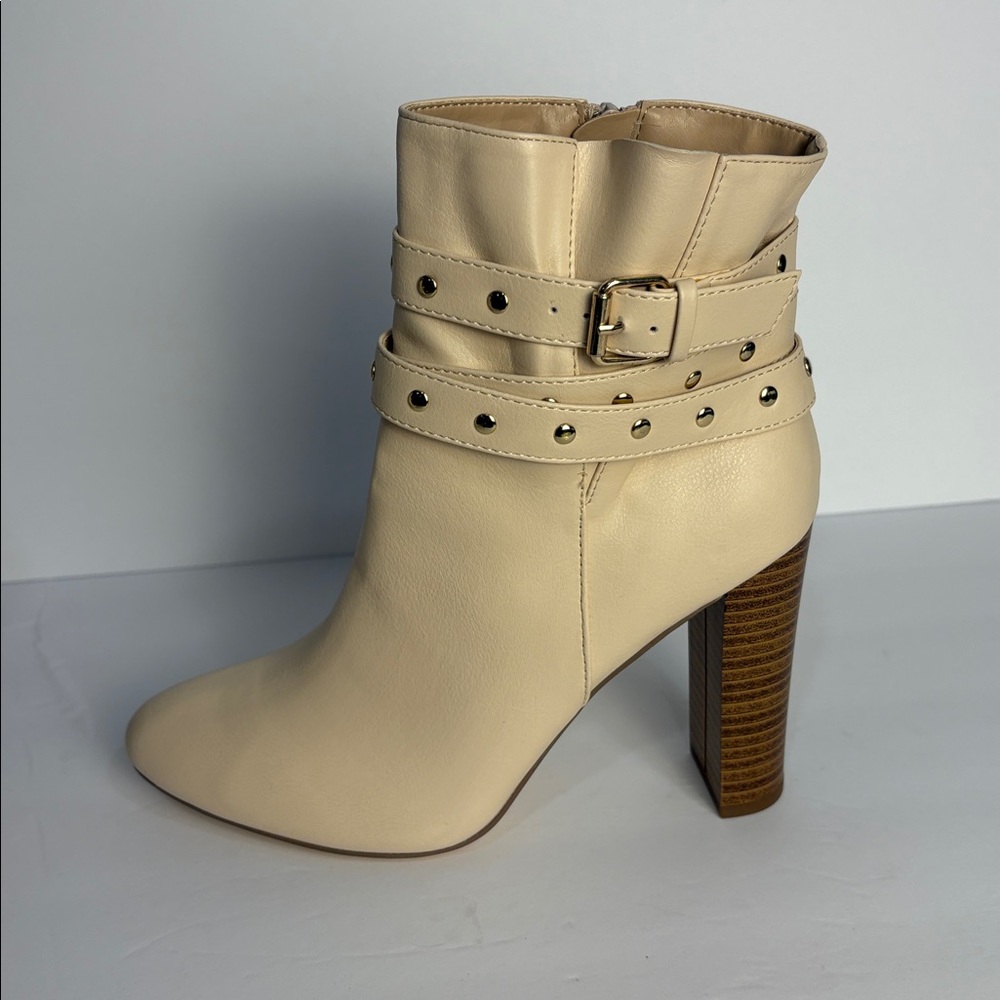 JustFab Kemba Cream Faux Leather Block Heel Wrap Buckle Boot Women's 6.5 - Picture 3 of 8